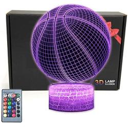 TriPro Basketball Shape 3D Illusion 16 Colors LED Desk Lamp Night Light, Smart Touch Button & Remote Control, Basketball Fans Gift for Boys, Kids, Teens, Women, Men