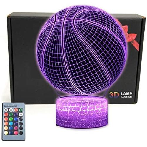 TriPro Basketball Shape 3D Illusion 16 Colors LED Desk Lamp Night Light, Smart Touch Button & Remote Control, Basketball Fans Gift for Boys, Kids, Teens, Women, Men