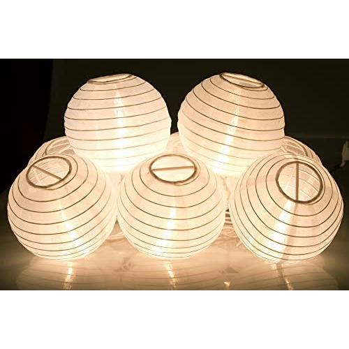 KI Store Lantern String Lights Set of 10 Extendable Plug-in Oriental Style Lanterns with Lights for Weddings Parties Bedroom Decoration (Plain White)