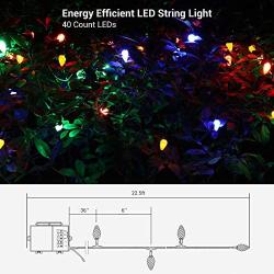 DEWENWILS Battery Operated Christmas Lights with Timer, Photocell Sensor, 22.5ft 40LED C7 LED Christmas String Light, Multi Color, Flash/Twinkle Light String (Strawberry)