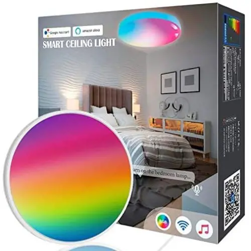 OHLUX Bedroom Ceiling Light, 1800LM WiFi Smart Music Sync Ceiling Lamp Compatible with Alexa Google Home, Superbright RGB for Bedroom Living Room Hallway Light Fixtures Decor, 12Inch 18W Round