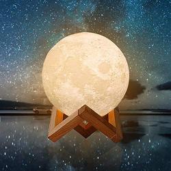 ELINKUME 3D Moon Lamp – Dimmable Touch LED Night Light USB Rechargeable Portable Decoration for Bedroom Living Room Cafe Birthday Christmas Gifts Modern Lampe Lunaire de 18cm