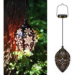 KOOPER Solar Lights Outdoor Decorative, Solar Lanterns Outdoor Hanging with Hollowed Pattern Metal Lamp Wireless Waterproof Decorative for Porch Garden Patio Backyard Pathway