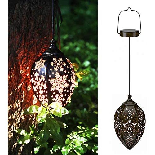 KOOPER Solar Lights Outdoor Decorative, Solar Lanterns Outdoor Hanging with Hollowed Pattern Metal Lamp Wireless Waterproof Decorative for Porch Garden Patio Backyard Pathway
