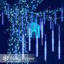 GPODER Falling Rain Lights 30CM, 8 Waterproof Tubes Meteor Lights, 288 LEDs Meteor Shower Lights for Christmas Outdoor Garden House Window Xmas Tree Decoration(Blue)