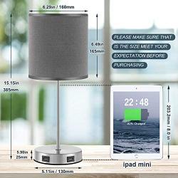 Touch Control USB Table Lamp - Kakanuo Silver Gray Bedside Lamp Nightstand Lamps with Dual USB Charging Ports, 3 Way Dimmable Touch Lamp for Bedroom, Living Room and Study Room (LED Bulb Included)