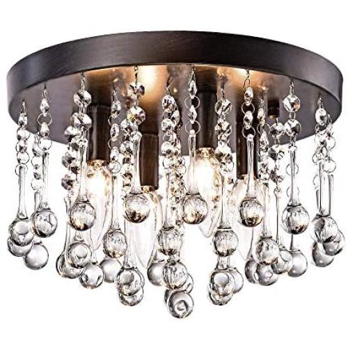 Maxax Crystal Chandelier Lighting,Modern Mini Chandelier 4 Lights Flush Mount Ceiling Light for Hallway, Kitchen, Dining Room, Kids Room,Antique Black Finish