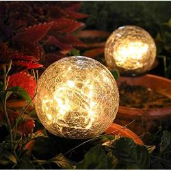 Dailyacc Garden Solar Ball Lights Globe Cracked Glass Outdoor Lamp Waterproof Warm White Led for Outdoor Pathway Walkway Patio Yard Lawn