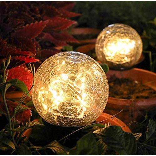 Dailyacc Garden Solar Ball Lights Globe Cracked Glass Outdoor Lamp Waterproof Warm White Led for Outdoor Pathway Walkway Patio Yard Lawn