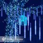 Solar Light Outdoor,MUEQU Waterproof Christmas String Lights Solar LED Meteor Shower Rain Lights Falling Raindrop Light 8Tubes 288LED Fairy Lights for Xmas Tree Garden Party Decor (Blue)