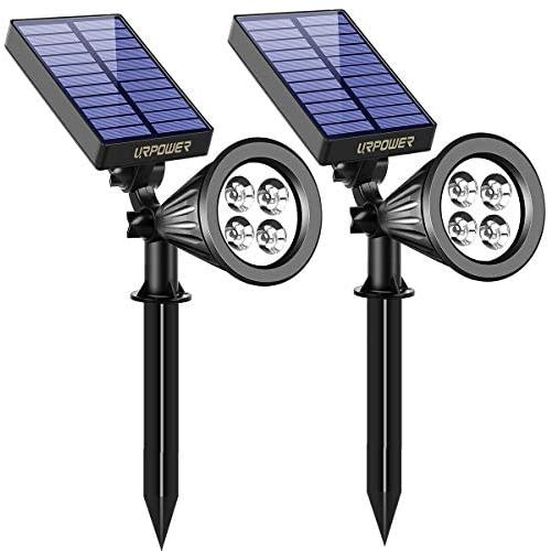 URPOWER Solar Lights, 2-in-1 Waterproof 4 LED Solar Spotlight Adjustable Wall Light Landscape Light Security Lighting Dark Sensing Auto On/Off for Patio Deck Yard Garden Driveway Pool Area(2 Pack)