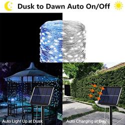 Solar String Lights Outdoor,3 Pack 33FT 100 LED Silver Wire Waterproof Solar Fairy Lights with 8 Modes for Patio Yard Decor, Dusk to Dawn Auto On/Off (Blue)