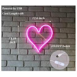 Britrio LED Neon Light Sign, 13.4”x12.6” Heart Shape Neon Sign Wall Hanging Sign Wall Art for Bar Kid’s Bedroom Living Room Party,Home Decor Neon Night Light USB Powered with ON/OFF Switch(Pink Heart)