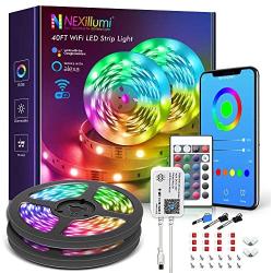 Nexillumi WiFi Smart Alexa-Enabled LED Lights for Bedroom 40 ft with Remote Music Sync 5050 RGB Flexible LED Strip Lights (40Ft WiFi+ Remote+ MIC Control)