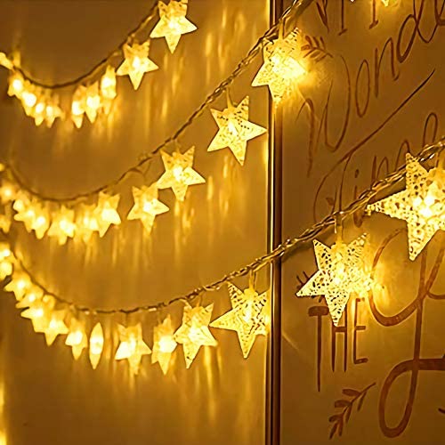 100 LED Christmas Decorations Stat String Light Outdoor, 8 Modes Star Fairy Light, Waterproof Christmas Star String Led Light String for Garden Bedrooms Porch New Year Decor, Warm White Star Light