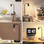 Industrial Table Lamp, Fully Dimmable Modern Nightstand Lamp with Dual USB Port, Glass Shade Table Lamps for Bedroom Living Room Office, 6W 2700K Dimmable LED Edison Bulb Included