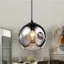 MAMEI Modern Grey Glass Globe Pendant Light Fixture with Crystal Drop D7.8'' for Island and Dinning Room