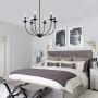 Derksic Black Farmhouse Chandelier 6-Light Wrought Iron Chandelier Rustic Candle Ceiling Pendant Light Fixture for Dining Room Kitchen Island Living Room Foyer Bedroom Entryway