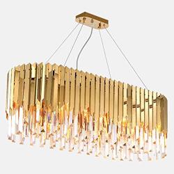 Modern Luxury Crystal Chandelier,Oval During Lights Ceiling Light,Contemporary Raindrop Chandeliers Lighting for Dining Room Living Room Bedroom-Golden 90x35x32cm(43.3x13.8x12.6inch)