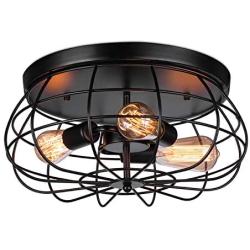 Vintage Semi Flush Mount Ceiling Light, Elibbren E26 Industrial Metal Cage Ceiling Light Fixture 3 Lights for Bedroom Kitchen Dining Room Living Room