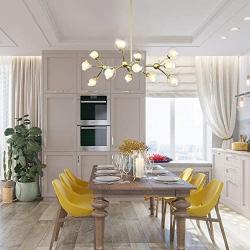 Derksic 12 Lights DNA Chandelier Modern Chandelier with Globe Glass Shade Gold Sputnik Chandelier LED Lighting with 12 G9 Bulbs Included for Dining Room Living Room Kitchen Foyer