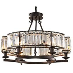 NOXARTE Round Crystal Chandelier Hanging Pendant Ceiling Light Black Fixture for Dining Room Bedroom