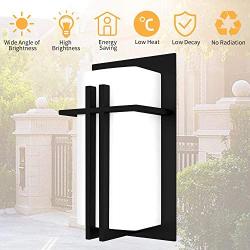 LJ Outdoor Wall Sconce, Exterior Light Fixtures Wall Mount Outdoor Lantern for Entryway Yard Garage Front Porch, Modern Metal Frame, Weather and Rust Resistant (Black)