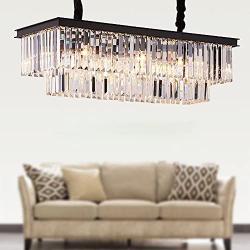 Meelighting L39.4'' W10.2'' Rectangle Modern Crystal Chandeliers Lighting Pendant Ceiling Lights Fixture Lamp for Dining Living Room