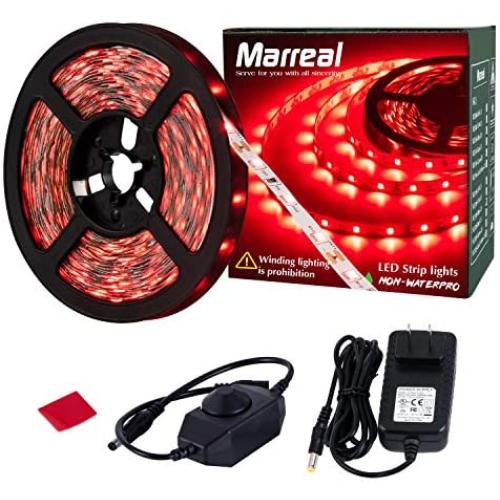 Red LED Rope Strip Lights bright led strip red led strip red only touch dimmable Marreal 16.4ft/5m 12V 300 LEDs Flexible Cuttable Non-Waterproof for Christmas Home Kitchen Indoor Party Room Decoration