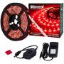 Red LED Rope Strip Lights bright led strip red led strip red only touch dimmable Marreal 16.4ft/5m 12V 300 LEDs Flexible Cuttable Non-Waterproof for Christmas Home Kitchen Indoor Party Room Decoration