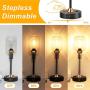 Industrial Table Lamp, Fully Dimmable Nightstand Lamp with 2 USB Charging Ports and AC Outlet, Clear Glass Shade Modern Lamp for Bedroom Living Room, Office, 6W 2700K LED Bulb Included