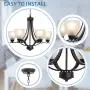 VINLUZ Contemporary Chandeliers 6 Light Black Modern Pendant Light Rustic Vintage Dining Room Lighting Fixtures Hanging, Flush Mount Ceiling Light for Bedroom Living Room Foyer