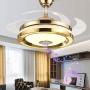 TFCFL 42 Modern Music Ceiling Fan with Light, Invisible Smart Chandelier Fan with Bluetooth Player Remote Control 4 Retractable Blades 3 Colors for Dining Room Bedroom (Gold)