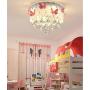 LAKIQ Modern Girl’s Bedroom Flush Mount Ceiling Lighting Fixture Lovely Pink Butterfly LED Crystal Chandelier Drum Shade Close to Ceiling Light for Girls Kids Room Foyer Living Room