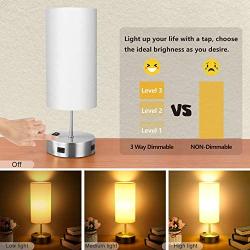 Touch Table Lamp with 2 USB Charging Port, 3-Way Dimmable Bedside Nightstand Lamp for Bedroom, AC Outlet and E26 60W Edison Bulbs Included, Perfect for Desk Lamp Living Room Office Reading, Silver