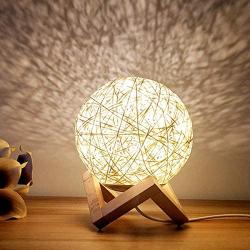 Night Light for Kids, XXMANX LED Globe Rattan Ball Lamp 5.9 inch Dimmable with Solid Wood Base for Bedroom Christmas Atmosphere Gift(Yellow)