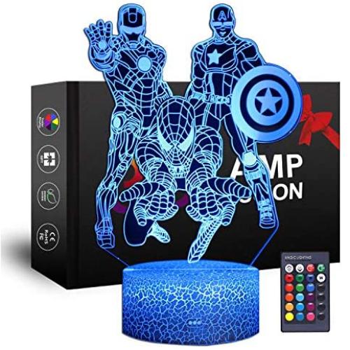 LED Superhero Night Light 3D Illusion Night Lamp with Touch & Remote Control 16 Colors Change Decor Lamp Gifts for Boys (Iron Man A)