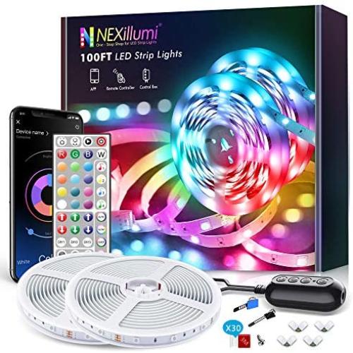 100ft Smart LED Strip Lights Bluetooth with Remote, Fussion LED Lights for Bedroom with Remote Music Sync, Room Christmas Decoration(100Ft APP+ Remote+ Mic Control)