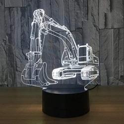 Novelty Excavator 3D Illusion Lamp Led Night Light with 7 Colors Flashing & Touch Switch USB Powered Bedroom Desk Lamp for Kids Gifts Home Decoration