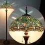 Tiffany Floor Standing Lamp W16H64 Inch Tall Sea Blue Stained Glass Crystal Bead Dragonfly Style Shade 2E26 Antique Lighting Resin Base S147 WERFACTORY Lamps Bedroom Living Room Bookcase Lover Gifts