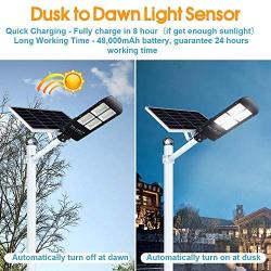 300W LED Solar Street Lights Outdoor, 484 LEDs Dusk to Dawn Security Flood Light with Remote Control & Pole, Wireless, Waterproof, Perfect for Yard, Parking lot, Street, Garden and Garage