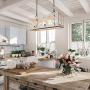 Wood and Metal Chandelier Rectangle 3-Light Adjustable Height Ceiling Pendant Light Dining Room Lighting Fixtures Hanging，Living Room Light ,Kitchen Chandelier UL Listed