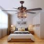 Rustic Ceiling Fan with Crystal Light Home Indoor Quiet Fan Light Reversible Wood Blades Ceiling Fan Chandelier Bedroom Living Room Family Ideal Crystal Fan Light, New Bronze, 52-Inch