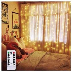 AMARS Curtain Lights 6.5ft x 6.5ft Warm White Backdrop LED Window Fairy String Lights Battery Operated with 8 Modes Remote Control Timer for Bedroom Wedding Party Christmas Indoor Outdoor