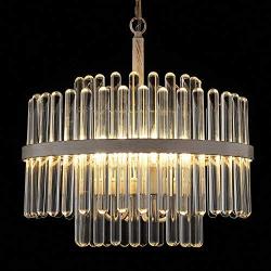 Q&S Modern Crystal Chandelier, Luxury Glass Chandeliers,4 Lights,17 inch,Oak White Metal Pendant Lighting Fixture for Dining Room, Kitchen Island, Living Room.