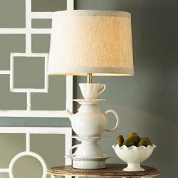 Table lamp White teapot Cup Plate Ceramic Large, Creative Modern Chinese Home Model Room Hotel Decorative Bedside lamp Reading lampA+