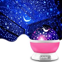 Star Projector, MOKOQI Night Light Lamp Fun Gifts for 1-4-6-14 Year Old Girls and Boys Rotating Star Sky Moon Light Projector for Kids Bedroom Decor (Pink)