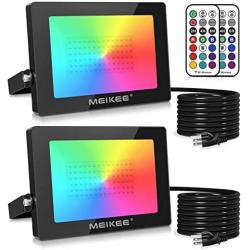 MEIKEE 2 Pack 100W Color LED Flood Lights RGB LED Flood Light Outdoor Indoor Color Changing Floodlight with Remote Control, IP66 Waterproof Dimmable Wall Washer Light for Party Stage Garden Landscape