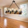 Farmhouse Chandelier for Dining Room, Rustic Pendant Light Fixtures Ceiling Hanging Lighting with Glass Accent, Kitchen Island Lighting, Wood Chandelier 8-Light Max 480W (Black, 8-Light Wood)