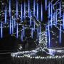 LED Outdoor Lights, LED Meteor Shower Rain Lights Blue 8 Tubes 192 LEDs Waterproof Snow Falling Raindrop Icicle Garden Light for Christmas Tree Halloween Decoration Holiday Party Wedding